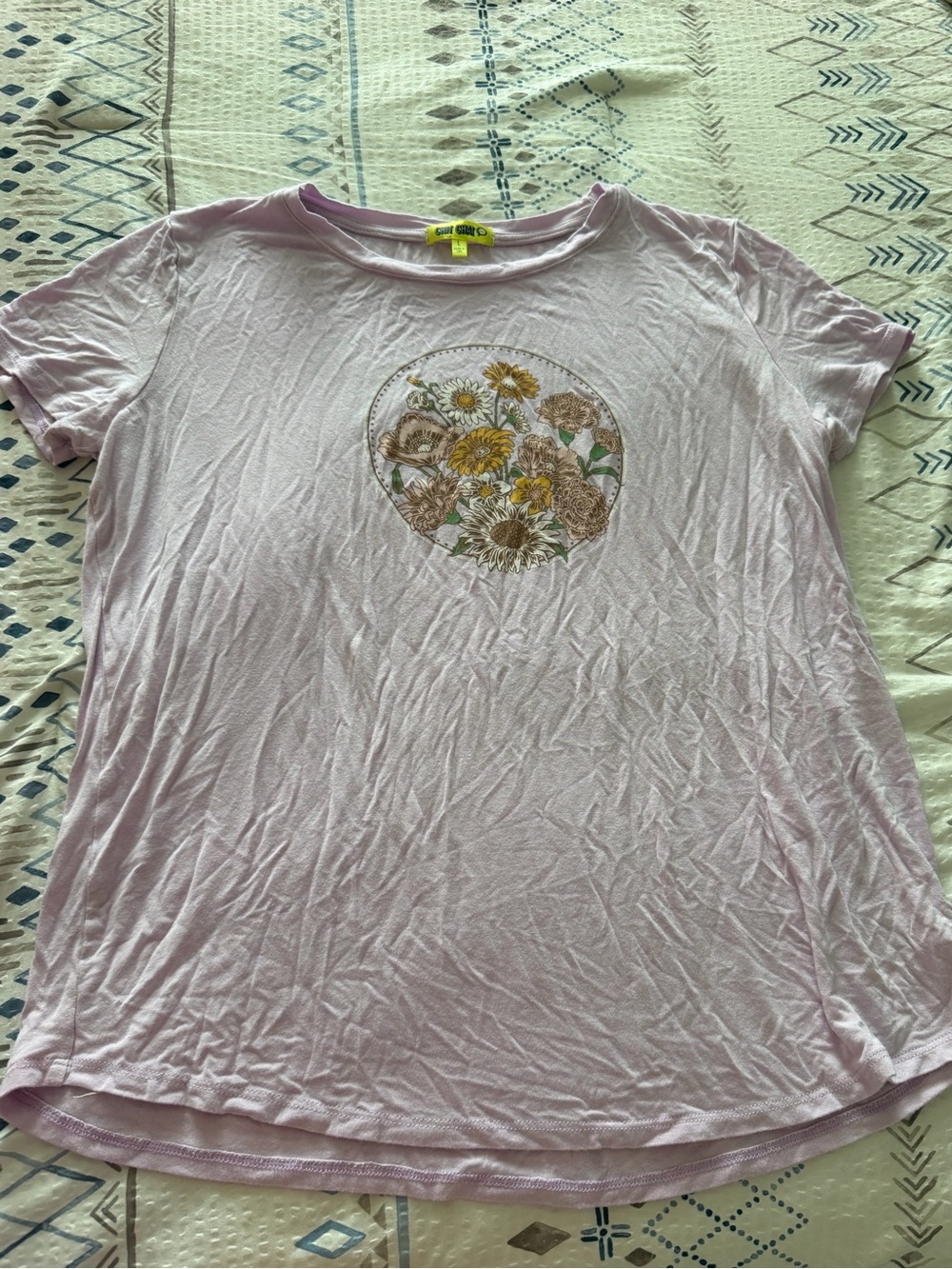 Kids Lilac Short Sleeve Tee with Daisy Floral Medallion